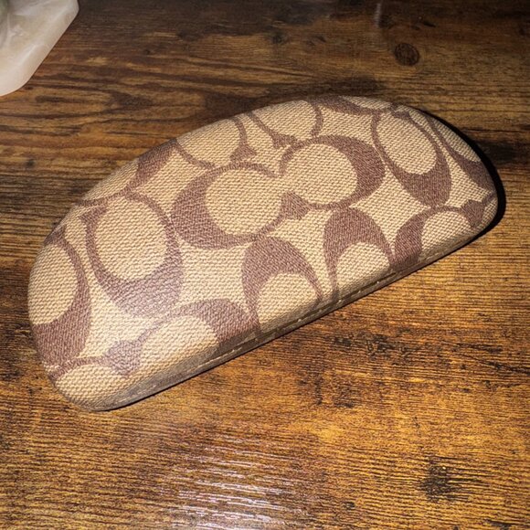 Coach Signature Logo Hard Eyeglass Case Brown Monogram Clamshell Style EUC - Picture 2 of 3
